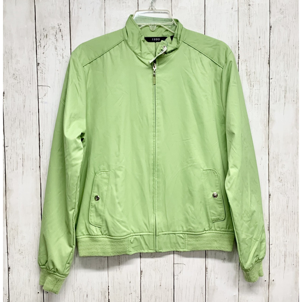 Izod Jacket Women Size Medium Green Collared Full Zip Long Sleeve Windbreaker
